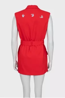 Red suit with shorts and a vest