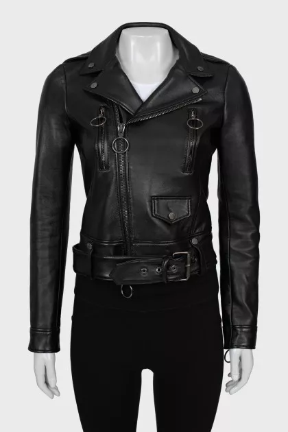 Leather jacket with print on the back