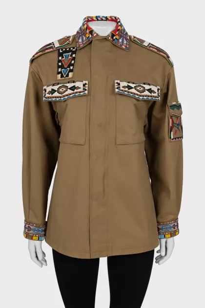 Khaki jacket decorated with beads