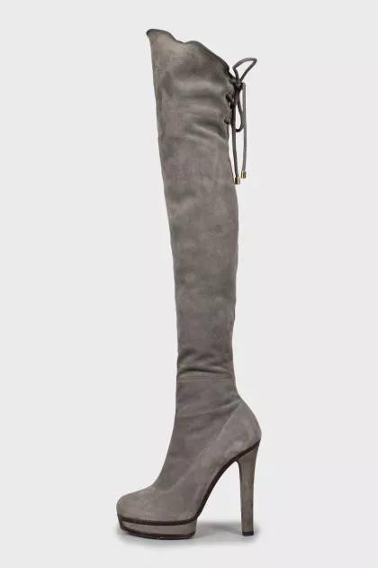 Suede Lace-Up Over-the-Knee Boots