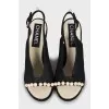 Suede sandals with pearls