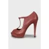Red ostrich leather shoes