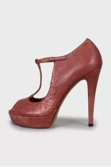 Red ostrich leather shoes