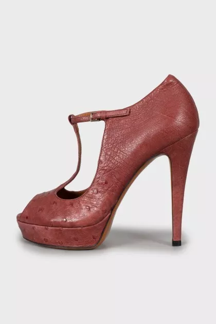 Red ostrich leather shoes