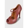 Red ostrich leather shoes