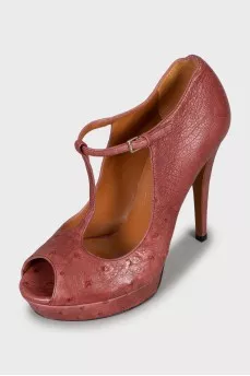 Red ostrich leather shoes