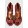 Red ostrich leather shoes