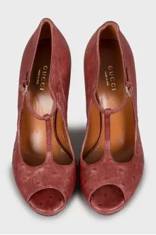Red ostrich leather shoes