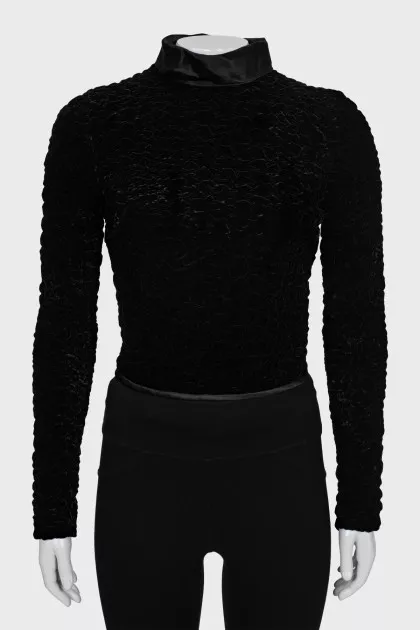 Velour blouse with a high neck