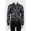 Leather bomber jacket decorated with embroidery