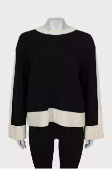 Black and white wool and cashmere sweater
