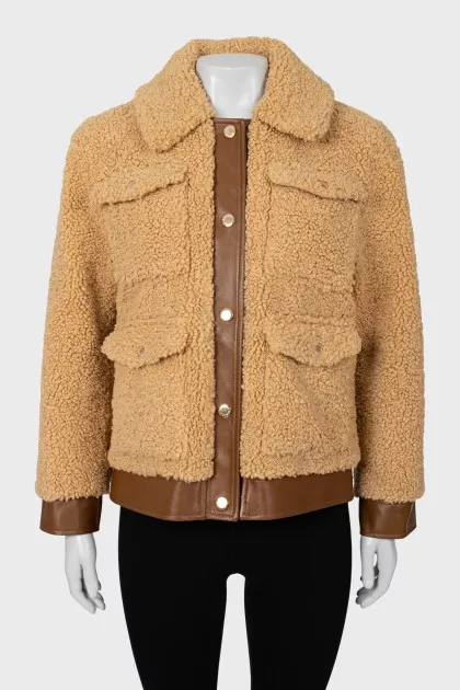 Brown jacket with leather inserts