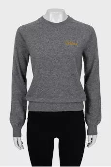 Wool sweater with embroidered logo