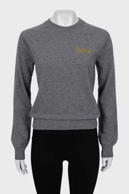 Wool sweater with embroidered logo