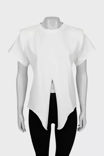 T-shirt with slit and accent shoulders