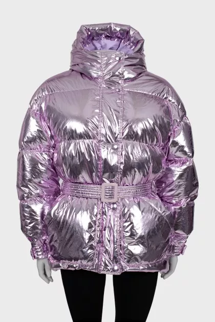 Oversized down jacket with belt