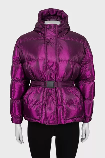 Quilted down jacket with belt