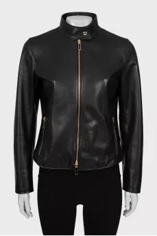Black leather fitted jacket