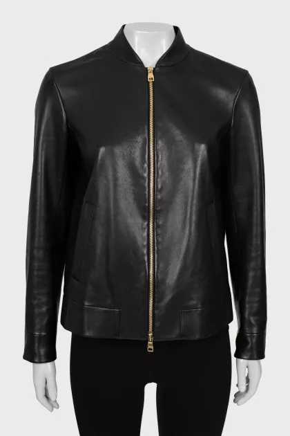 Black leather straight cut jacket