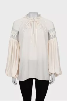Beige blouse with mesh inserts