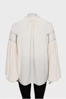 Beige blouse with mesh inserts