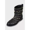 Leather boots with metal rhinestones