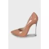 Patent leather shoes with metal heels