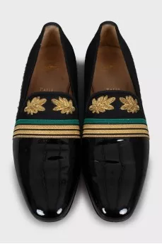 Men's leather and textile moccasins