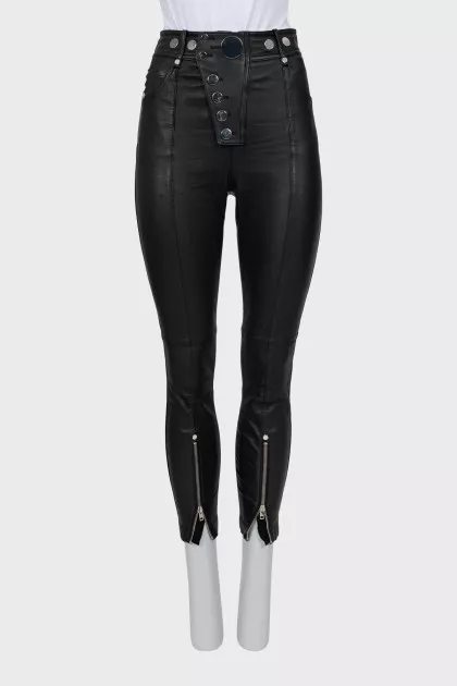 Leather trousers with silver buttons