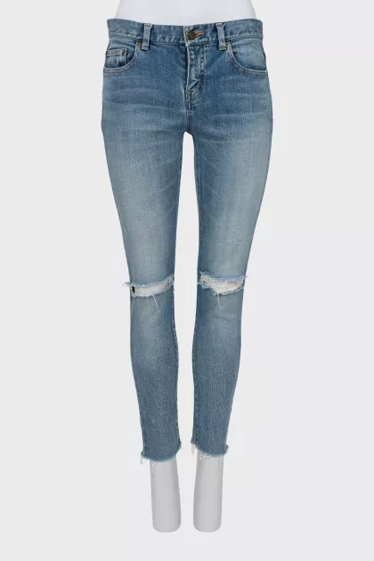 Blue jeans with raw hem