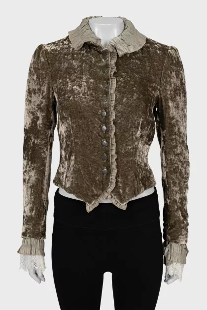 Cropped velour jacket with tag