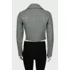 Cropped green leather jacket