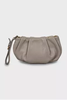 Leather clutch with gold logo
