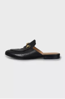 Leather mules with gold hardware