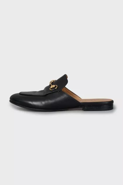 Leather mules with gold hardware