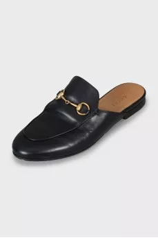 Leather mules with gold hardware
