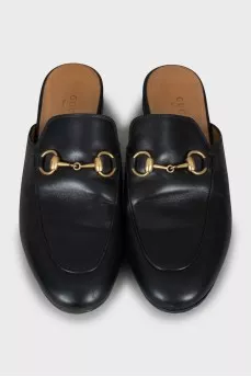 Leather mules with gold hardware