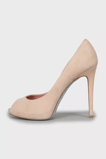 Suede shoes with shiny soles