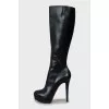 Leather boots with stiletto heels