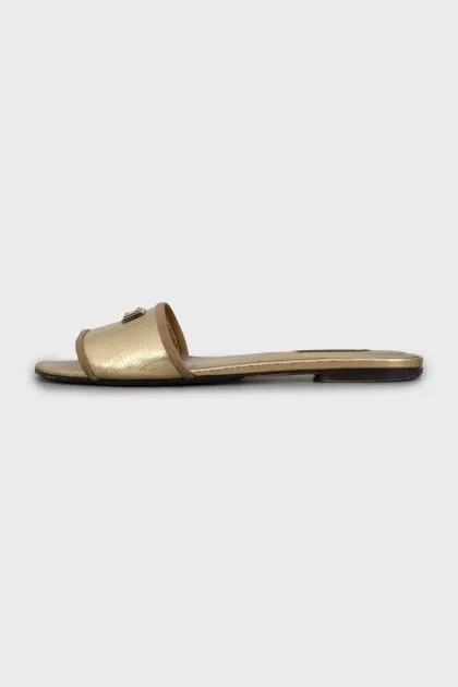 Gold embossed leather flip flops