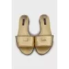 Gold embossed leather flip flops