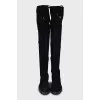 Black suede lace up over the knee boots