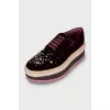 Velour slip-ons with high soles