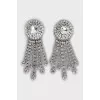 Silver earrings with crystals and tag