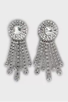 Silver earrings with crystals and tag
