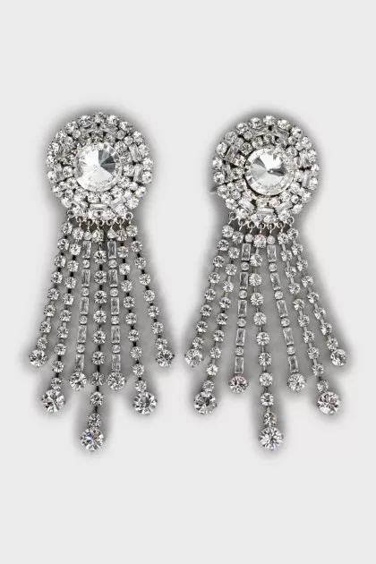 Silver earrings with crystals and tag
