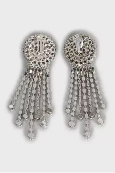 Silver earrings with crystals and tag