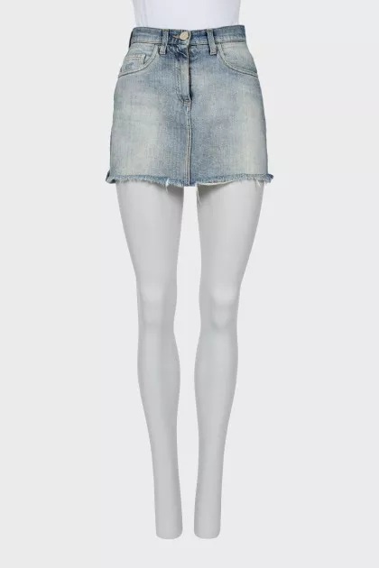 Denim mini skirt with raw edge