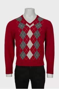 Men's Wool Sweater with Plaid Print