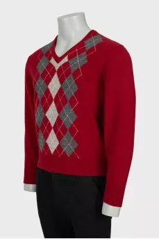 Men's Wool Sweater with Plaid Print